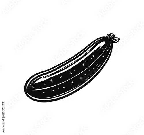 Vintage illustration of a fresh cucumber isolated on a white background in a hand drawn style