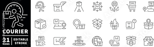 Courier service icons set. editable line, package, delivery symbols