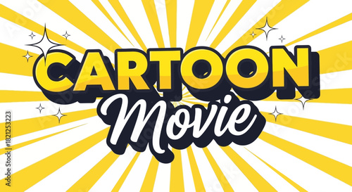 Fun and Exciting Cartoon Movie Title Featuring Vibrant Yellow Rays and Starbursts