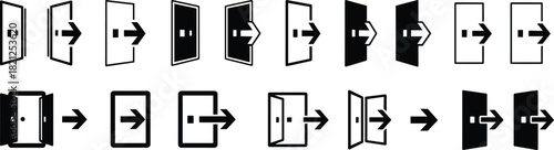 Door Opening and Closing Icons with Arrows Keywords: door, opening, closing, icons, set, arrow
