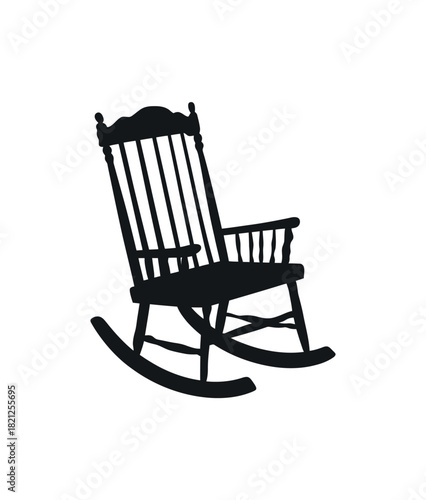 Classic wooden rocking chair silhouette isolated on white background for design