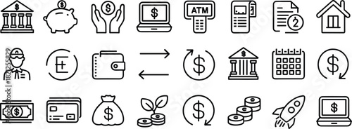 Financial and Business Icons in a Grid Layout finance money