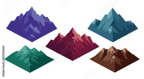 Colorful geometric mountains in isometric style