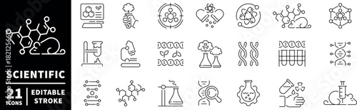 Science and research icons set. editable line icons, outline, lab and data symbols