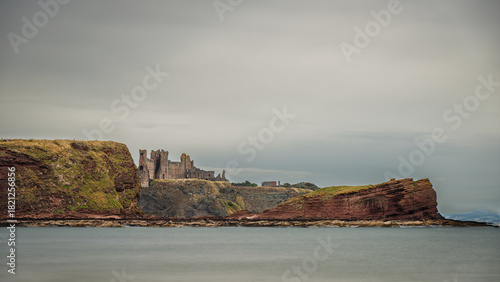 Ruins of Tantallon Castle from Seacliff Beach, which is located in the Firth of Forth on the east coast of Scotland near North Berwick