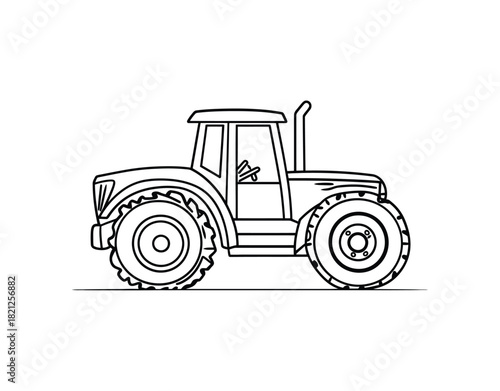Simple outline drawing of a farm tractor with large wheels and cab