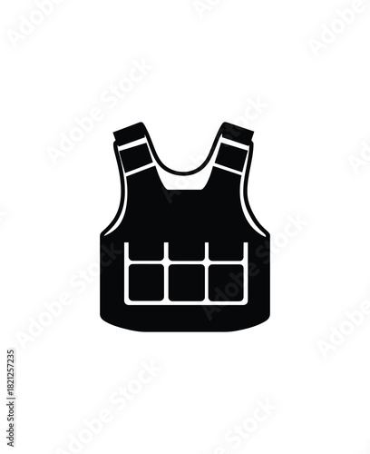 Black silhouette icon of a tactical vest or bulletproof vest on a white background
