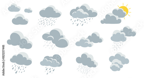Weather icons collection: cloudy, rainy, and sunny day elements