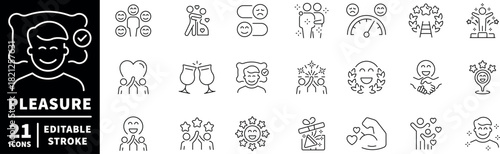 Pleasure and happiness icons set. editable line icons, outline, joy symbols