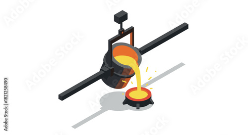 Isometric metal casting process with molten metal flowing from ladle