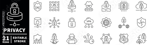 Privacy and security icons set. editable line icons, outline, protection symbols