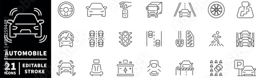 Automobile icons set. editable line icons for car, vehicle, and transportation needs