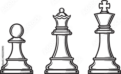 Chess Pawn Queen and King Outline Icons game