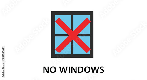 Graphic symbol representing window with red cross over it, indicating no windows