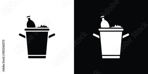 Ice bucket and bottle icons vector silhouette design. Vector flat graphic design illustration.