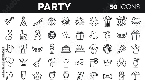 Party Icons Set Vector Illustration Celebration Fun Elements birthday event