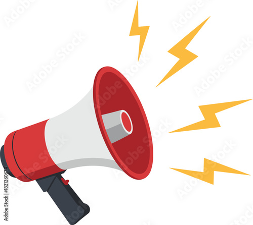 Red And White Megaphone With Yellow Lightning Bolts bullhorn loudspeaker