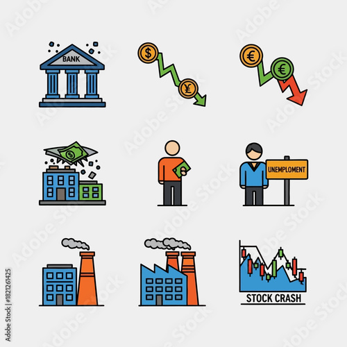 Economic Crisis Color Icons