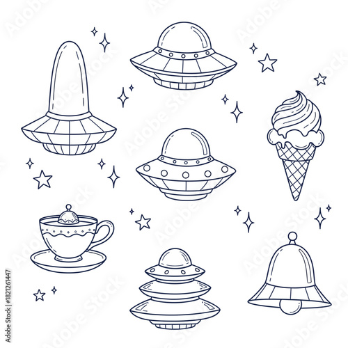 Cute UFO Doodle Set