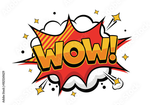 Wow Comic Book Exclamation with Red, Orange, and Yellow Burst