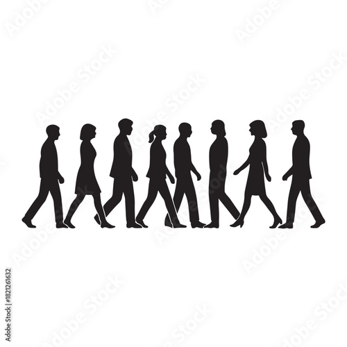 Evolution of a Walk: Group of People Moving Together in a Line Toward Common Destination