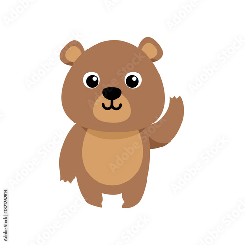 Cute brown bear cartoon in simple colorful style for kids worksheets and educational materials