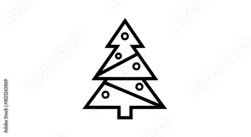 Vector illustration of a minimalist Christmas tree with clean geometric lines, isolated on white background, bold outlines, modern holiday icon, high-contrast design, perfect for stock