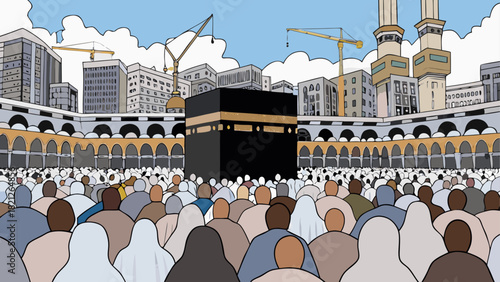 Illustration of the kaaba with a crowd of people