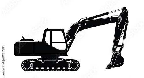 Heavy construction hydraulic excavator or digger silhouette vector icon isolated on white background perfect for industrial design isolated on white background, Vector, illustration