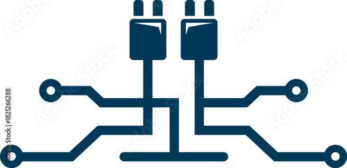 Circuit Plug Technology Connection Logo Design Digital Vector Template Icon
