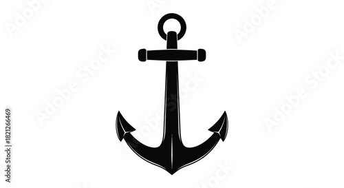 Classic ship anchor silhouette nautical marine symbol vector icon for sea travel navigation and stability concept graphics. isolated on white background, Vector, illustration