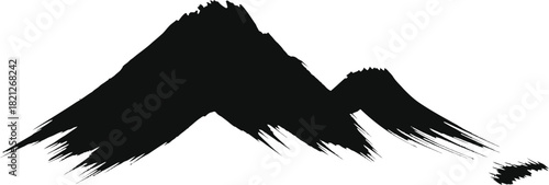 Minimalist black ink brush stroke painting depicting a stylized mountain range in sumie style