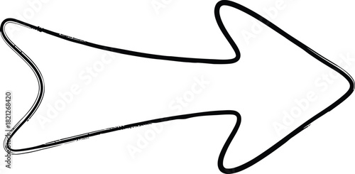 Simple handdrawn style rightpointing arrow outline in black a plain