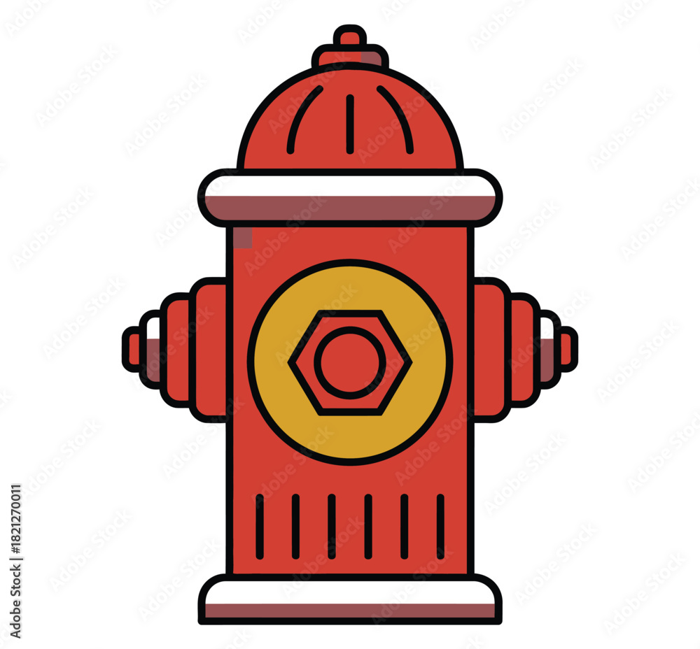 Naklejka premium A bright red fire hydrant stands ready for use in an urban environment.