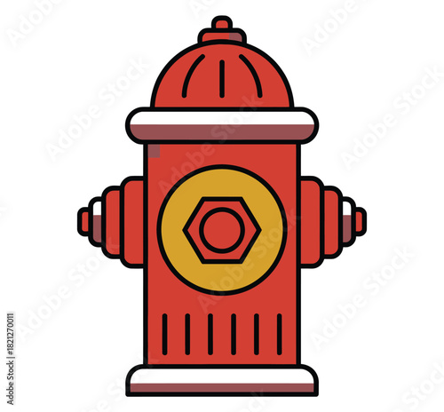 A bright red fire hydrant stands ready for use in an urban environment.