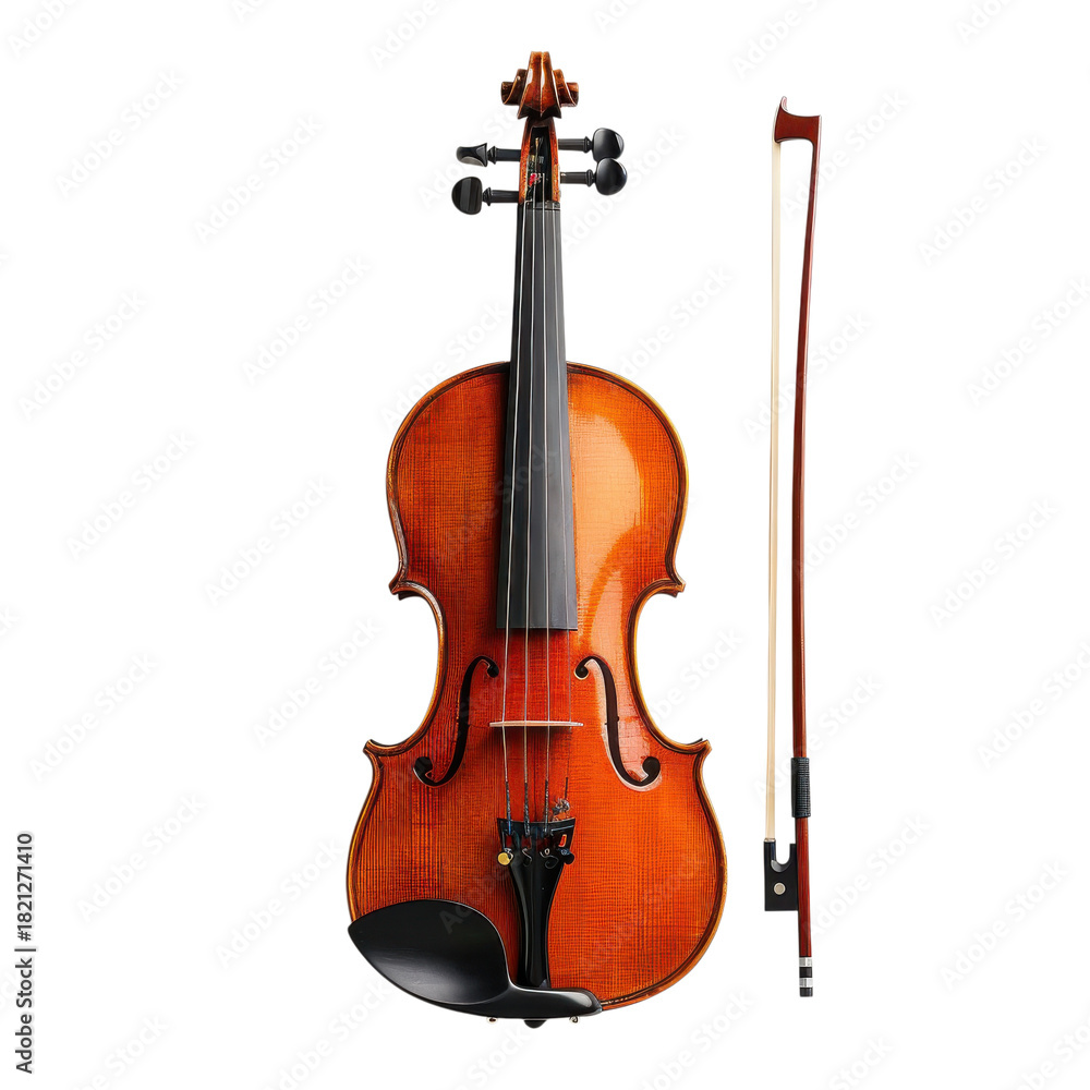 Fototapeta premium Beautifully Crafted Violin and Bow on a Plain Background
