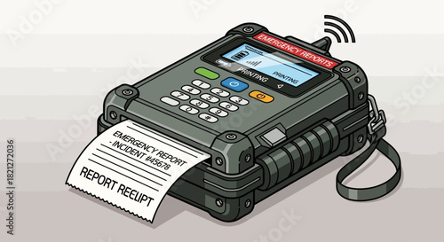 Emergency Report Machine: A detailed illustration of an emergency report machine, crucial for accident reporting, medical alert.