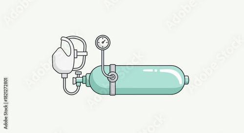 Medical oxygen tank with pressure gauge and breathing mask, representing respiratory support and medical gas supply