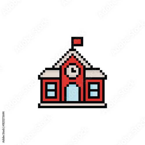 pixel art school building 8 bit vector icon for computer game logo