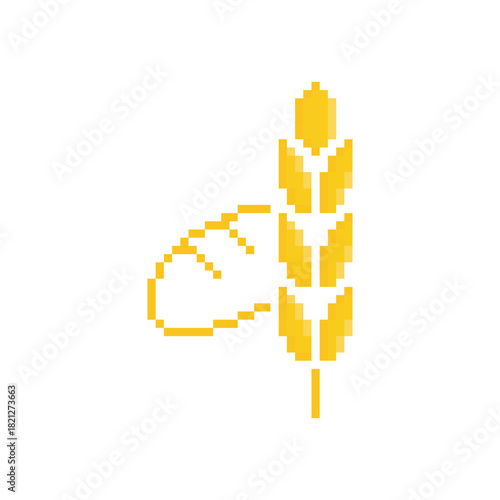  pixel art bread with wheat 8 bit vector icon for computer game bakery logo