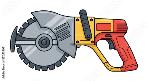 Cartoon circular saw, power tool used for cutting wood and other materials, isolated on
