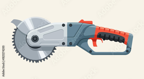 Modern circular saw with sharp blade and ergonomic handle, depicted in clean, flat style against neutral