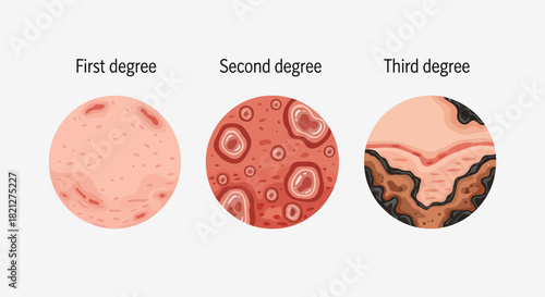 Comparing first, second, and thirddegree burns on skin layers, isolated on