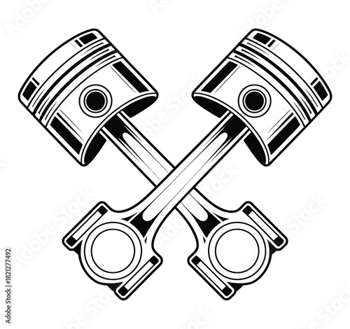 Two crossed pistons form a graphic symbol for automotive industry