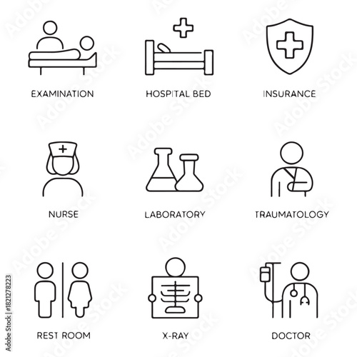 Hospital line icons set vector