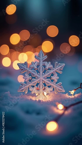 Christmas animated banner with golden snowflake close-up