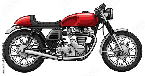 Vintage Red Motorcycle Illustration Classic Cafe Racer
