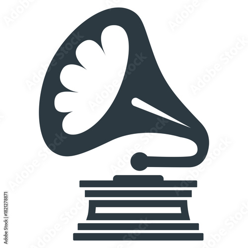 Vintage gramophone with large decorative horn.