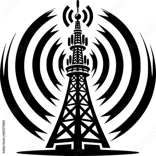 Blue radio tower icon vector for wireless cellular network signal transmission