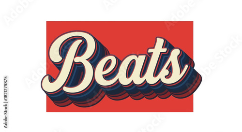 Retro style "Beats" text logo with a red background and 3D effect.